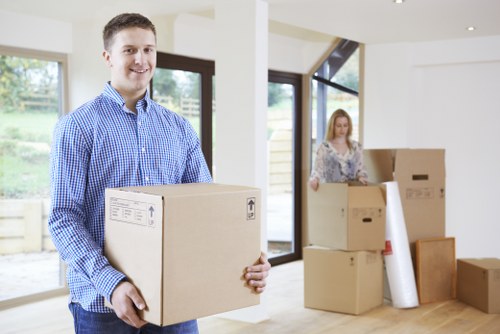Boxes and household items prepared for a local Northolt move