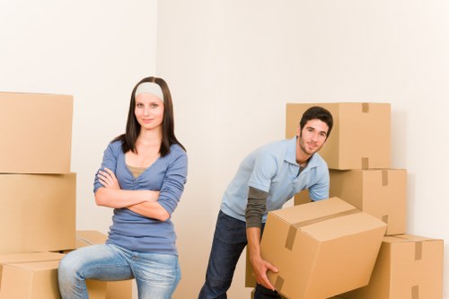 Packed boxes and labelled business items ready for commercial removal
